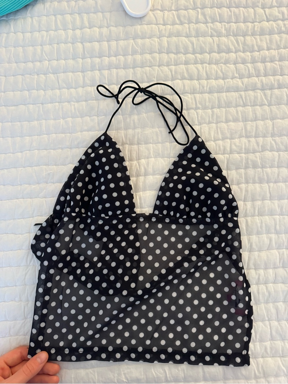 Edikted Black and White Polka Dot Halter Tank Top